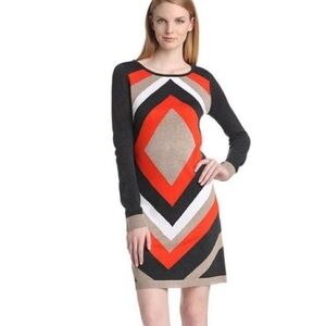 Eliza J Bold Chevron Geometric Long Sleeve Sweater Dress